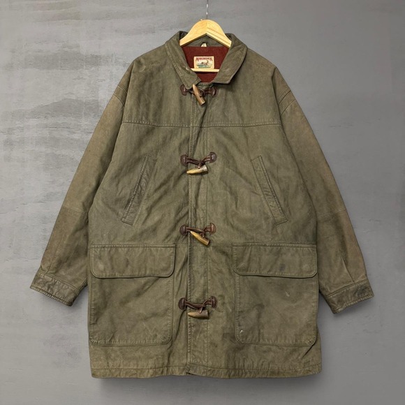 Adirondack by Savile Row Vintage Leather Duffle Coat with Toggle Closure Men XL
